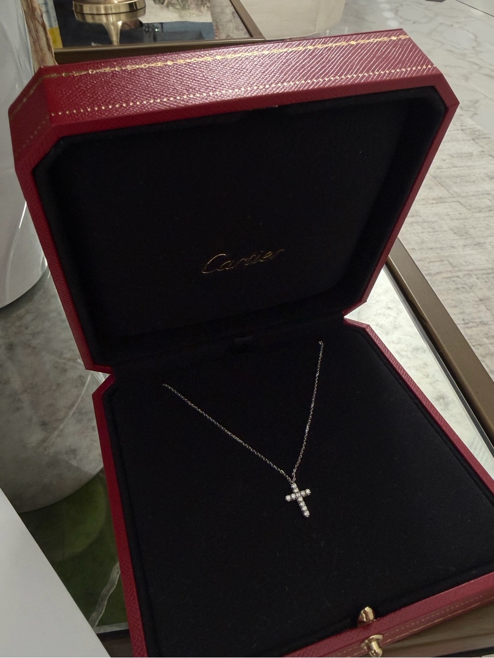 Cartier Diamond Cross Necklace in Silver and White